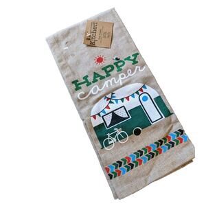 HAPPY CAMPER Camping RV Camper Trailer Bicycle Kitchen Tea Towel by Kay Dee